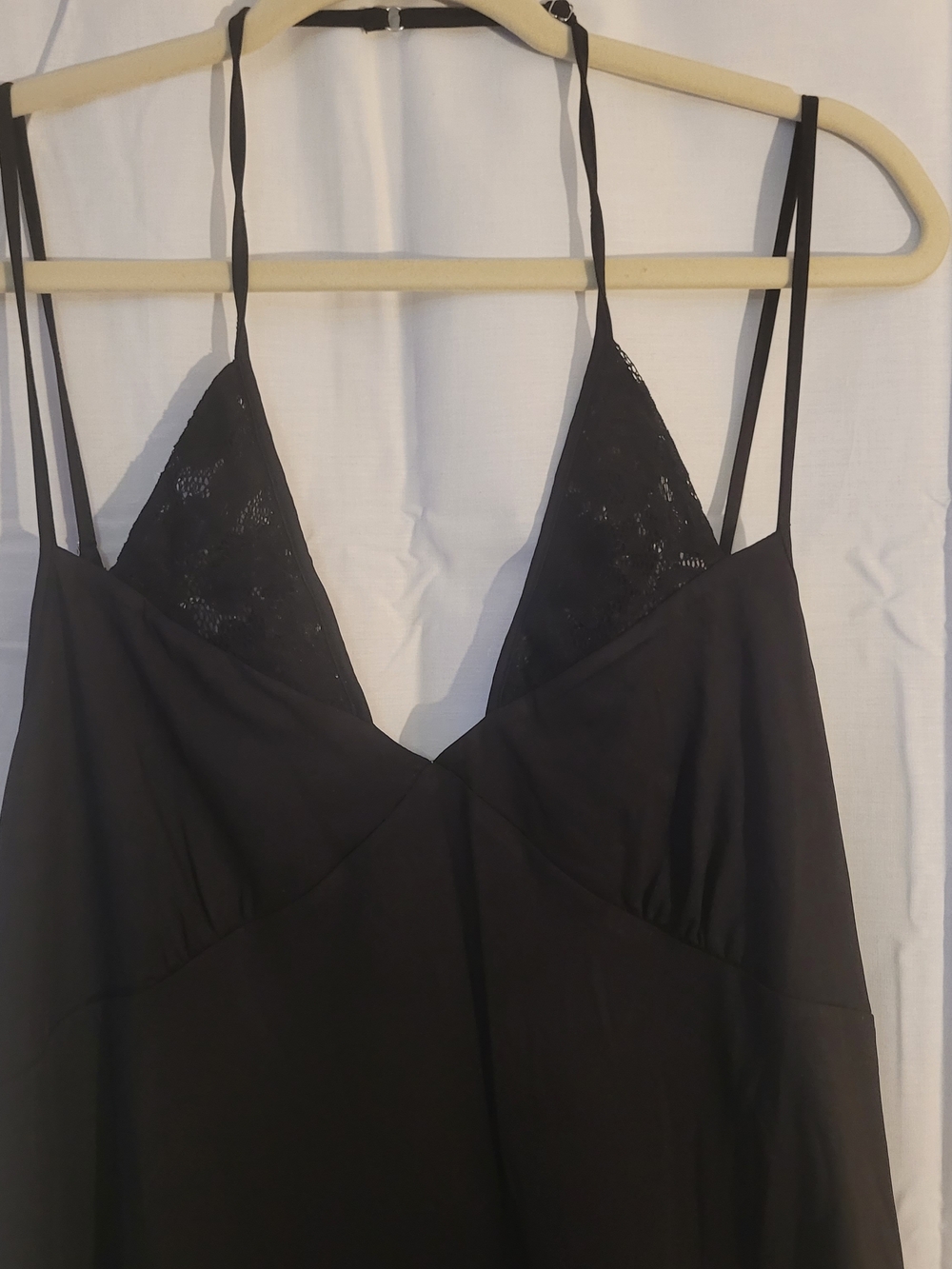 WBQ Black Lace Trim Nightgown 4X Plus Size Satin Slip Dress Adjustable Straps